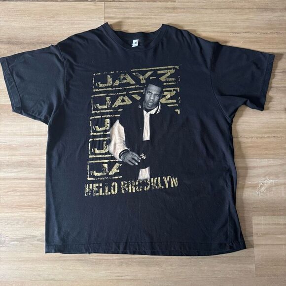 Y2K Jay Z Hello Brooklyn Rap Tee Black and Gold Size XL Anvil Tag Hip Hop Band - Picture 1 of 5